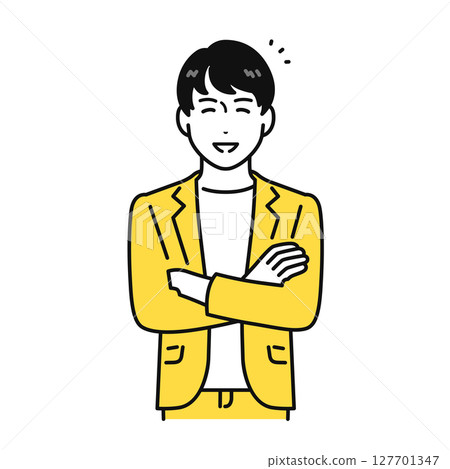 微笑成功解決方案雙臂交叉夾克的年輕人 127701347