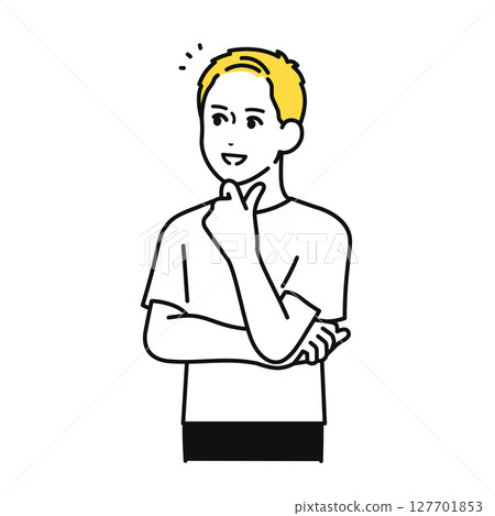 Smiling, impressed, solved, T-shirt, young man, illustration material Smiling, impressed, solved, T-shirt, young man, illustration material 127701853