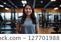 AI-generated image of a woman smiling at the gym 127701988