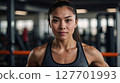 AI-generated image of a woman smiling at the gym 127701993