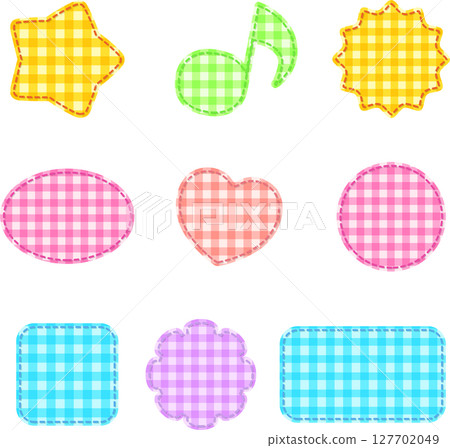 Gingham checkered graphic frame illustration set with stitching 127702049