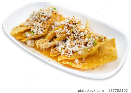 Top view of Fried pork dumpling, focus selective 127702102