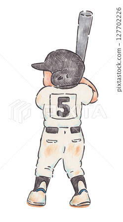 Illustration of a baseball batter's back view 127702226