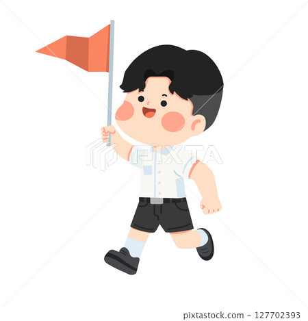 Cartoon Boy Running with a Flag Illustration Cartoon Boy Running with a Flag Illustration 127702393