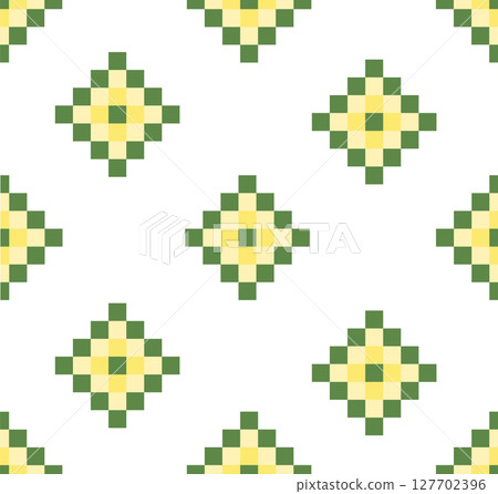 Pixel Art Geometric Seamless Pattern in Green and Yellow 127702396