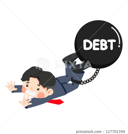 Cartoon Businessman Burdened by Debt Illustration Cartoon Businessman Burdened by Debt Illustration 127702399