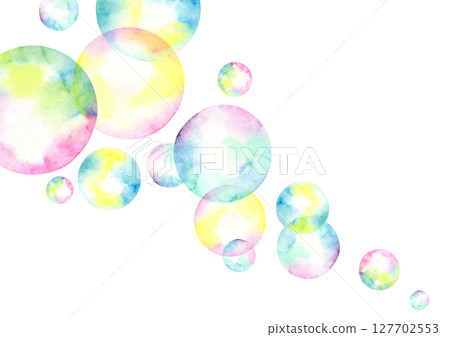 Soap bubbles colorful background watercolor illustration 127702553