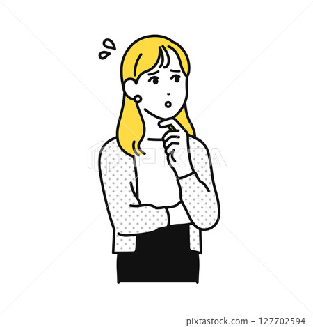 Worried, anxious, cardigan, young woman, illustration material 127702594