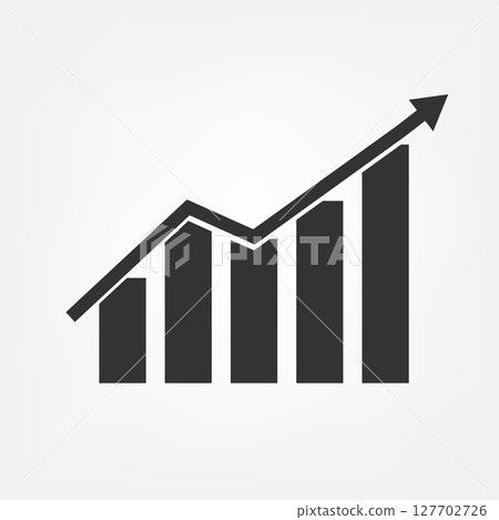 Bar graph showing stock market growth with upward arrow 127702726