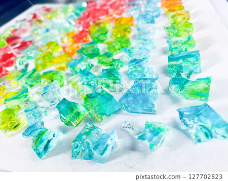 Colorful amber sugar before drying Colorful amber sugar before drying 127702823