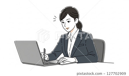 Illustration of a businesswoman operating a computer Illustration of a businesswoman operating a computer 127702909