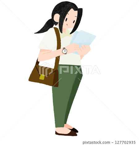一位手持文件的女性站立的變形彩色插圖 127702935