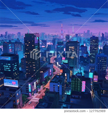霧氣籠罩的城市夜景 127702989