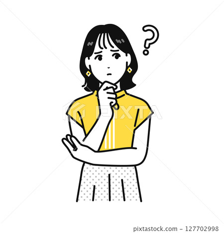 思考，疑惑，可愛，年輕女子，插畫素材 127702998