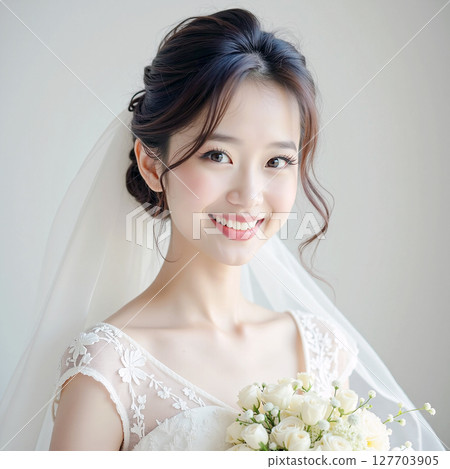 AI-generated image of a young woman in a wedding dress 127703905