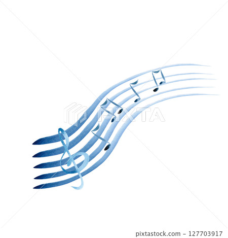 Musical staff with notes in a gentle watercolor gradient. Isolated illustration on a musical theme for the design of invitations, postcards, concert tickets, printing on posters. 127703917