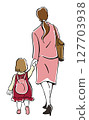 Back view of mother and child walking 127703938