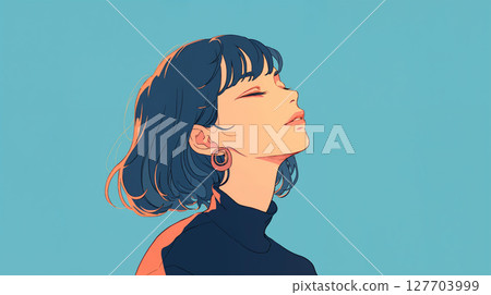 Woman with eyes closed looking up 127703999