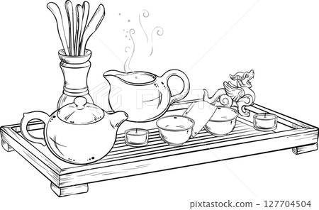 Tea Ceremony  Isolated Outline Illustration 127704504