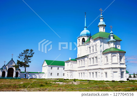 The monastery in the village of Posolsk on the shore of Lake Baikal The monastery in the village of Posolsk on the shore of Lake Baikal 127704556