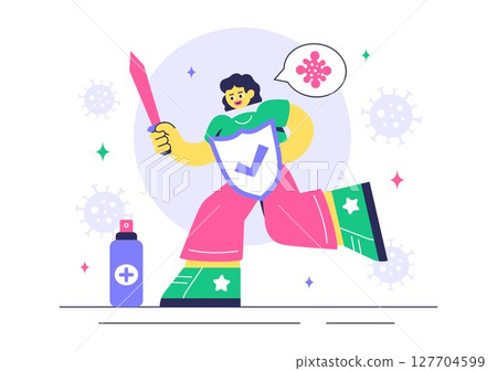 Antibacterial Vector Illustration Featuring Handwashing, Virus Prevention, and Microbe Control for Hygiene and Healthcare in a Flat Background Antibacterial Vector Illustration Featuring Handwashing, Virus Prevention, and Microbe Control for Hygiene and Healthcare in a Flat Background 127704599