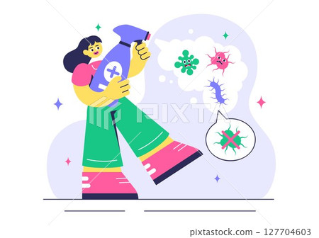 Antibacterial Vector Illustration Featuring Handwashing, Virus Prevention, and Microbe Control for Hygiene and Healthcare in a Flat Background Antibacterial Vector Illustration Featuring Handwashing, Virus Prevention, and Microbe Control for Hygiene and Healthcare in a Flat Background 127704603
