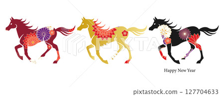 奔騰的駿馬插圖素材集向量馬年新年賀卡花卉日本花卉白色背景 奔騰的駿馬插圖素材集向量馬年新年賀卡花卉日本花卉白色背景 127704633