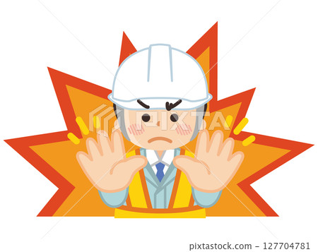 禁止入內 - 男工人阻止進入 127704781