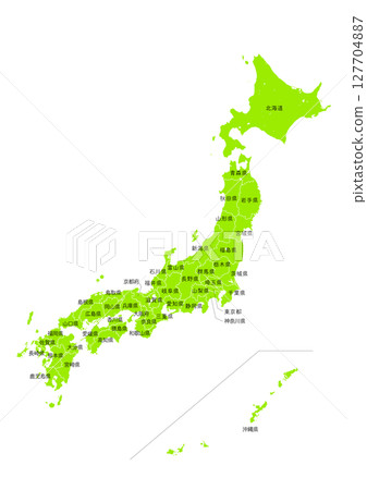 世界地圖上的日本列島地圖（日本地圖） 127704887
