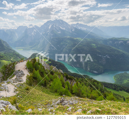 Konigsee lake near Jenner mount in Berchtesgaden National Park, Alps Germany Konigsee lake near Jenner mount in Berchtesgaden National Park, Alps Germany 127705015