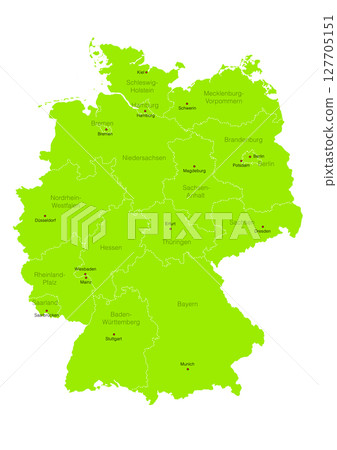 Map of Germany's administrative divisions from a world map. 127705151
