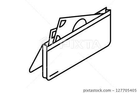 Simple line icon of a wallet with bills inside (isometric illustration), black and white Simple line icon of a wallet with bills inside (isometric illustration), black and white 127705405