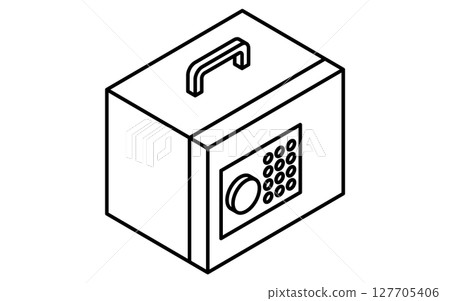 Simple line icon of a portable safe (keypad lock) (isometric illustration), black and white Simple line icon of a portable safe (keypad lock) (isometric illustration), black and white 127705406