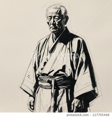 Old man Japanese painting illustration 127705489