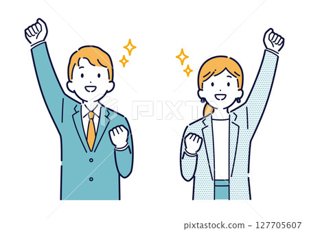 Illustration of a motivated business person raising his arms 127705607