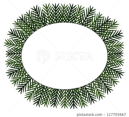 Spruce wreath pine tree branch oval Frame template. Vector graphic line ink illustration. Silhouette sign for logo, print, comics, fashion, pop art, boards, stickers, decoration, posters Spruce wreath pine tree branch oval Frame template. Vector graphic line ink illustration. Silhouette sign for logo, print, comics, fashion, pop art, boards, stickers, decoration, posters 127705667