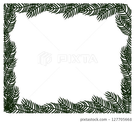 Spruce tree branches rectangle Frame template. Vector graphic line ink illustration. Silhouette sign for logo, print, comics, fashion, pop art, boards, design, stickers, decoration, posters Spruce tree branches rectangle Frame template. Vector graphic line ink illustration. Silhouette sign for logo, print, comics, fashion, pop art, boards, design, stickers, decoration, posters 127705668
