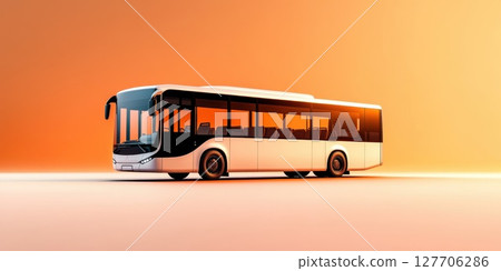 Modern city bus design showcased under a vibrant orange backdrop during a digital rendering session in an urban setting 127706286