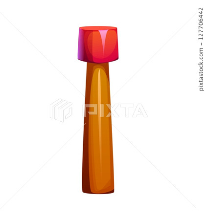 Cartoon number one circus font features wooden juggling stick with a red, glossy cap. Vector retro carnival amusement typeface, entertainment type, kids alphabet. Abc typography numeral 1 character 127706442