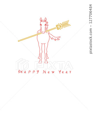 New Year's material: Simple and stylish New Year's card material of a horse holding a hamaya arrow (Year of the Horse) New Year's material: Simple and stylish New Year's card material of a horse holding a hamaya arrow (Year of the Horse) 127706484