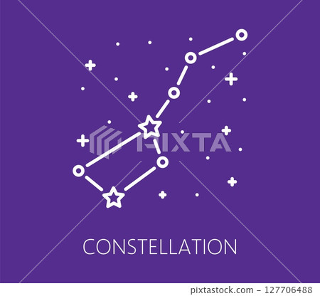 Color line galaxy space icon of constellation, depicting connected series of stars against cosmic background. Linear vector symbol represents astronomy, astrology, celestial navigation and stargazing Color line galaxy space icon of constellation, depicting connected series of stars against cosmic background. Linear vector symbol represents astronomy, astrology, celestial navigation and stargazing 127706488