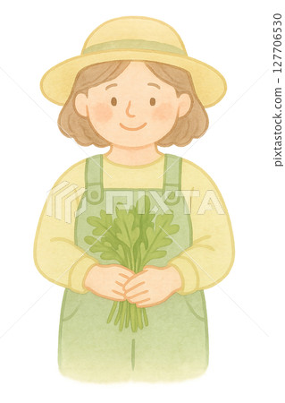 拿著蔬菜的女農民水彩插圖PNG透明背景素材 拿著蔬菜的女農民水彩插圖PNG透明背景素材 127706530