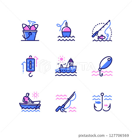 Fishing - modern line design style icons set Fishing - modern line design style icons set 127706569