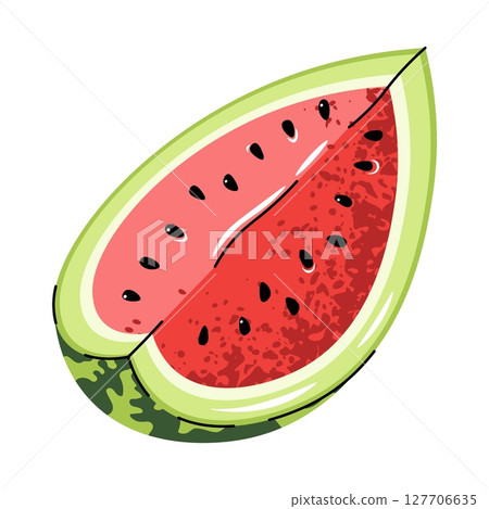 Juicy Watermelon Slice Flat Style Illustration on White Background. Fresh Fruit Icon, Summer Food Clipart, Healthy Snack Vector Art Juicy Watermelon Slice Flat Style Illustration on White Background. Fresh Fruit Icon, Summer Food Clipart, Healthy Snack Vector Art 127706635