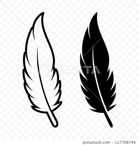 Vector Black and White Fluffy Feather Logo Icons. Silhouette Feather Set Closeup Isolated. Design Template of Flamingo, Angel, Bird Feather. Lightness and Freedom Concept 127706749