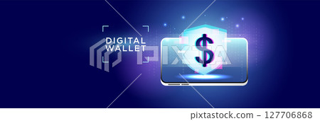 Digital Wallet with Shield and Dollar Symbol Digital Wallet with Shield and Dollar Symbol 127706868