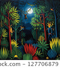 Moonlit Jungle Primitivism, Rousseau-inspired AI Art, Vivid Tropical Night 127706879