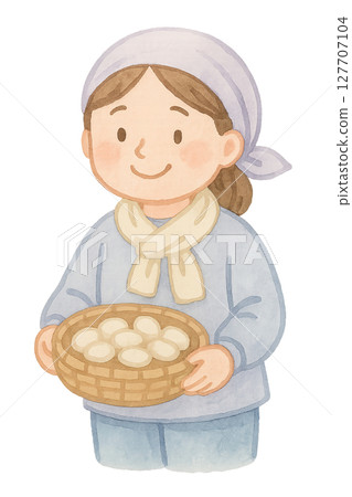 拿著蠶繭的母蠶農夫水彩插畫PNG透明背景素材 拿著蠶繭的母蠶農夫水彩插畫PNG透明背景素材 127707104