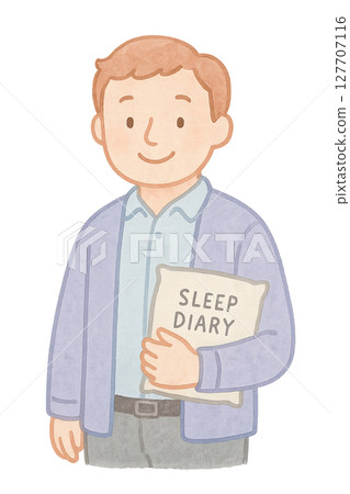 拿著睡眠日記的男人睡眠顧問水彩插畫PNG透明背景素材 127707116