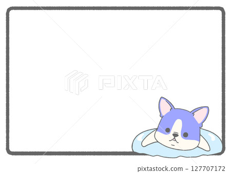 Frame background of a French bulldog floating in a swim ring (pied, blue) Frame background of a French bulldog floating in a swim ring (pied, blue) 127707172